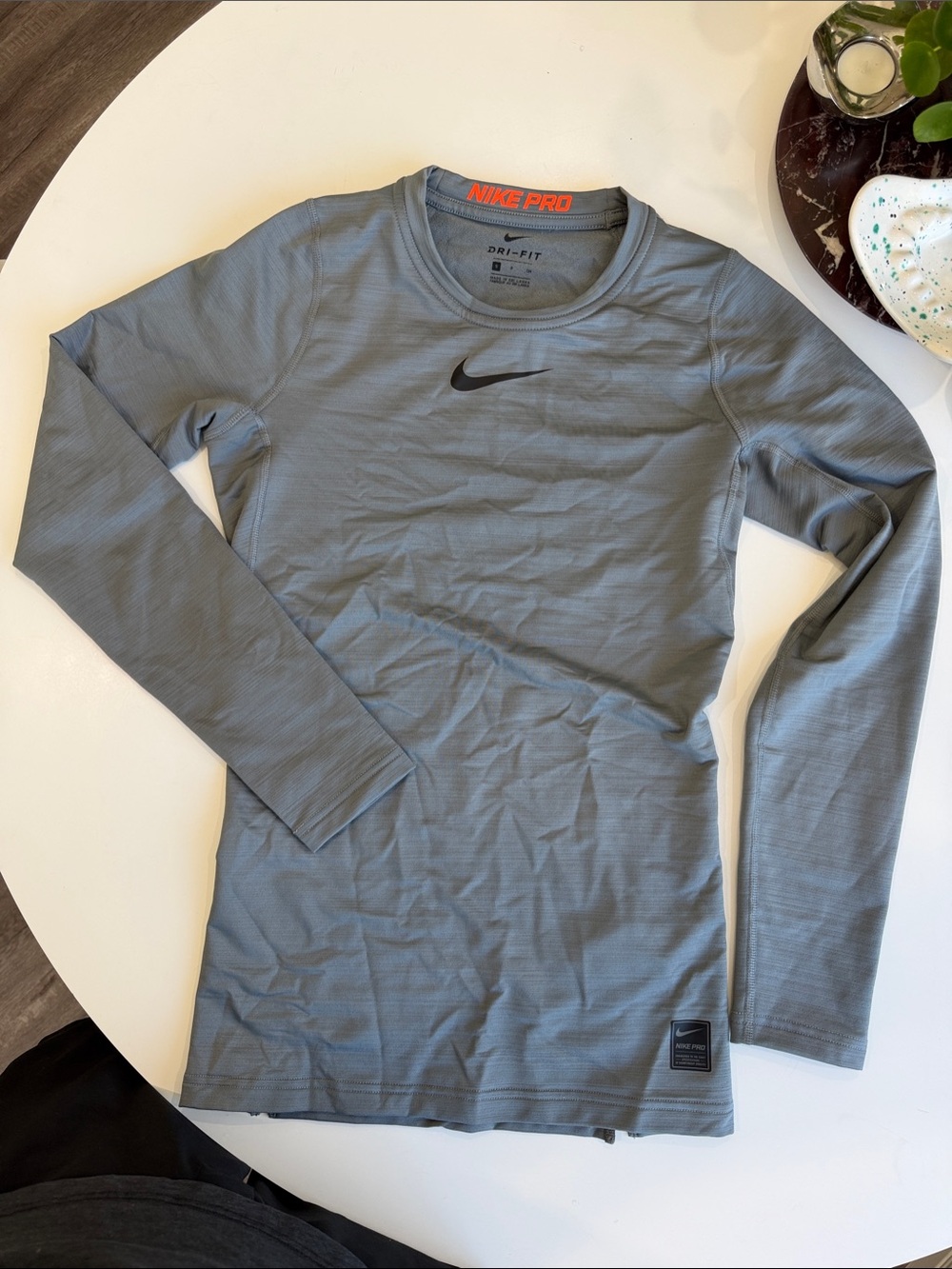 Nike Pro Long-Sleeve Dri-FIT Top — Gray with Black Swoosh